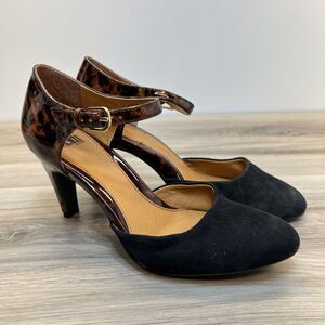 Sofft Womens Ankle Strap Black Suede Patent Leather Pumps Comfort Size 8.5M